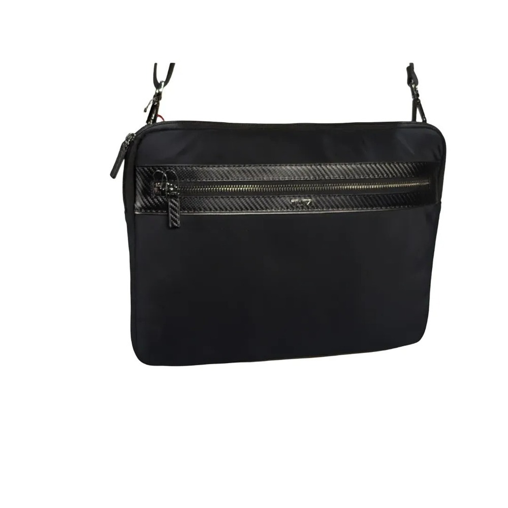 Tumi Mens Black Nylon Crossbody Messenger Bag Carbon Fiber Trim Zip NWT $395 - Picture 4 of 12